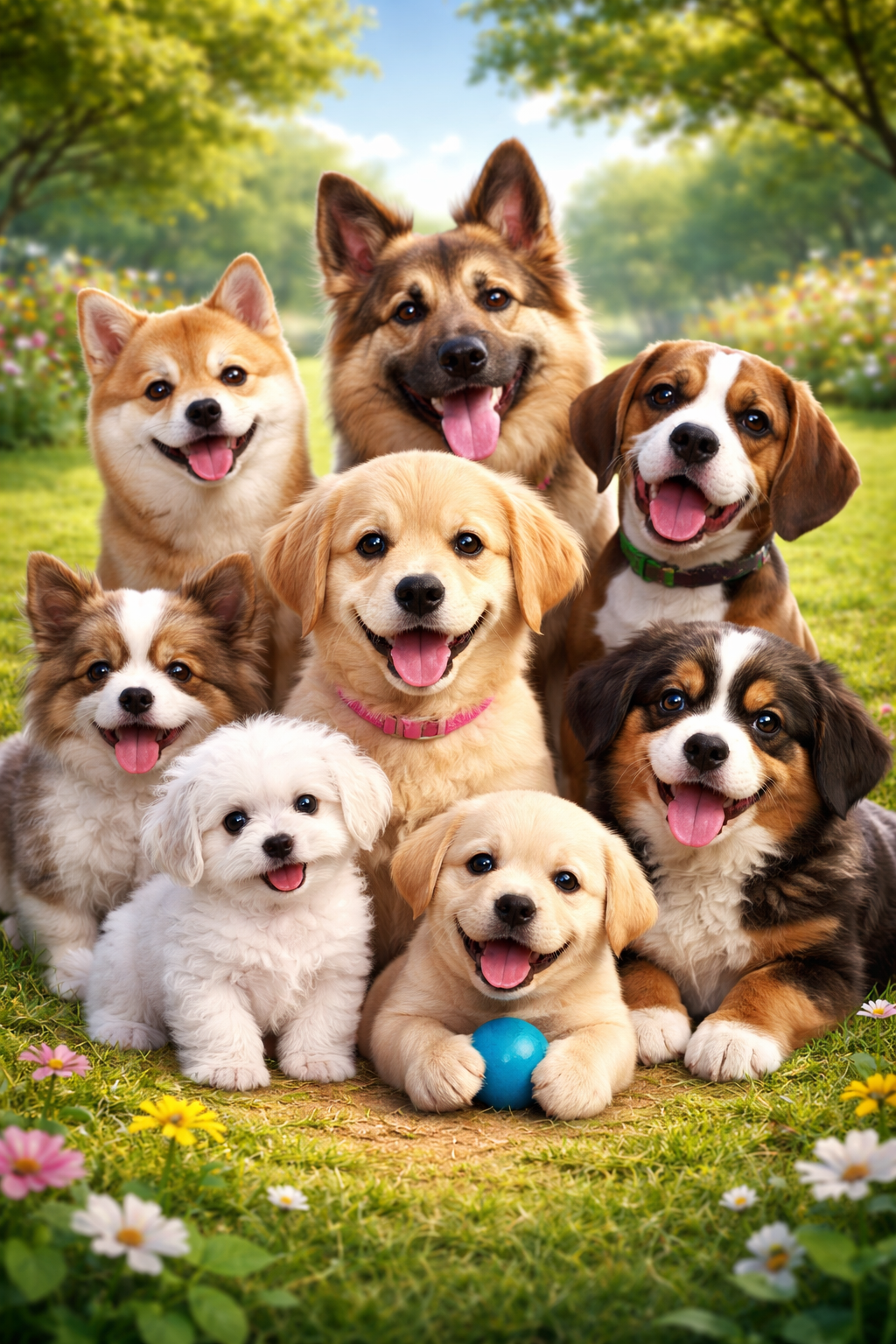 happy pups in a sunny park